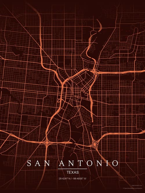 San Antonio map art print in Terracotta Dusk — minimalist city map poster