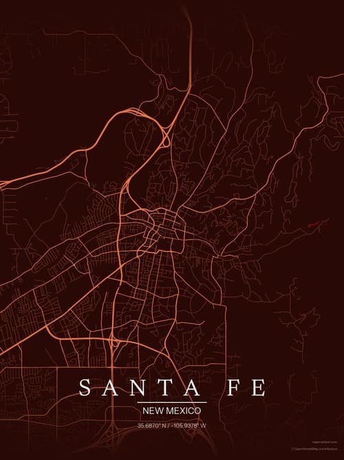 Santa Fe map art print in Terracotta Dusk — minimalist city map poster