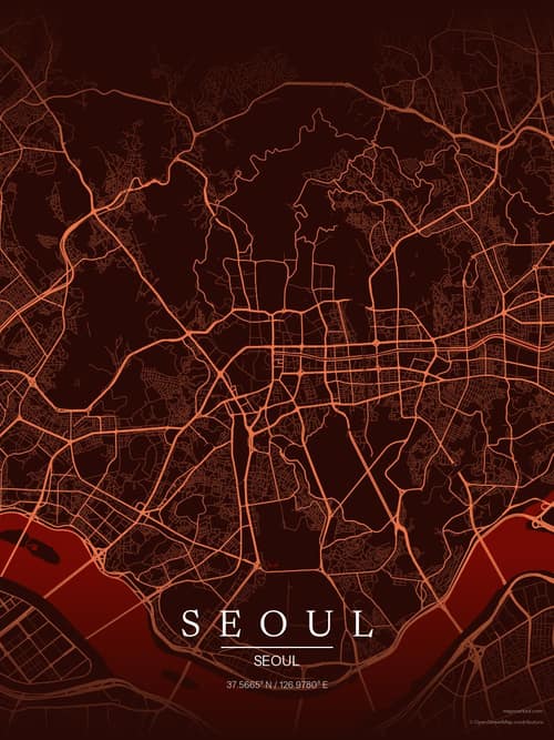 Seoul map art print in Terracotta Dusk — minimalist city map poster