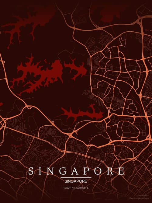 Singapore map art print in Terracotta Dusk — minimalist city map poster