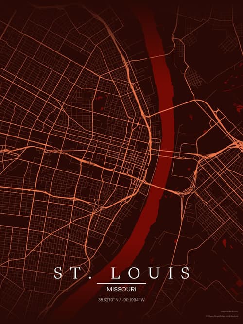 St. Louis map art print in Terracotta Dusk — minimalist city map poster