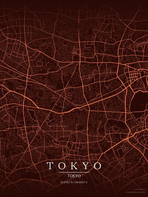 Tokyo map art print in Terracotta Dusk — minimalist city map poster