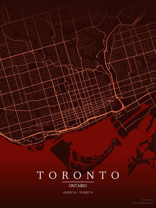 Toronto map art print in Terracotta Dusk — minimalist city map poster