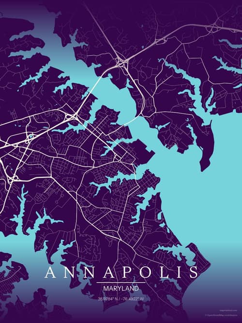 Annapolis map art print in Deep Plum — minimalist city map poster