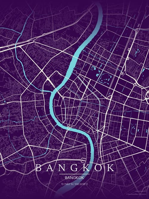 Bangkok map art print in Deep Plum — minimalist city map poster