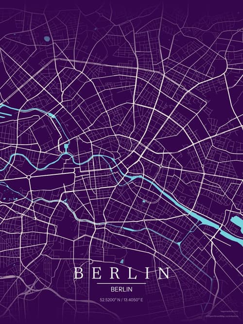Berlin map art print in Deep Plum — minimalist city map poster