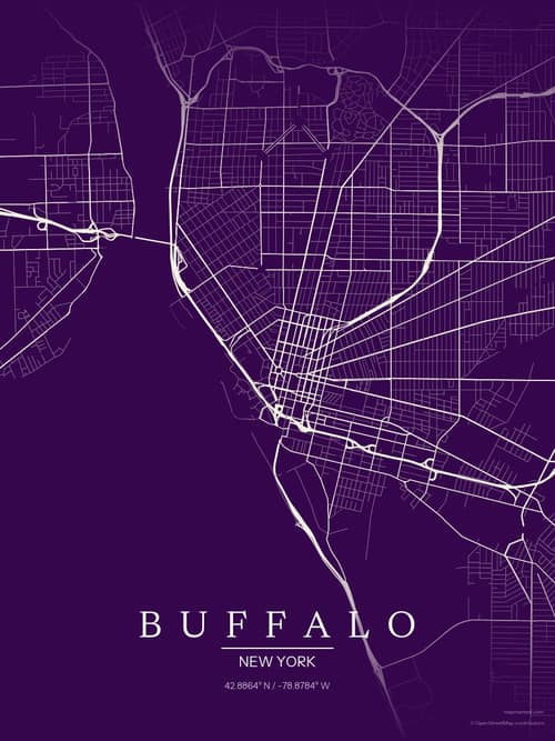 Buffalo map art print in Deep Plum — minimalist city map poster