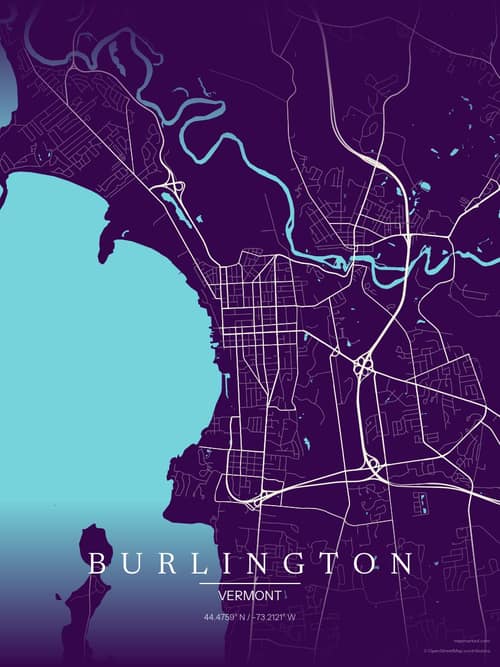 Burlington map art print in Deep Plum — minimalist city map poster
