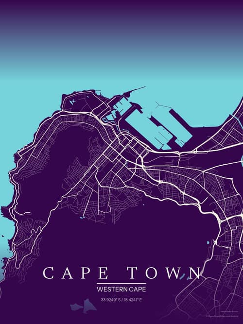 Cape Town map art print in Deep Plum — minimalist city map poster