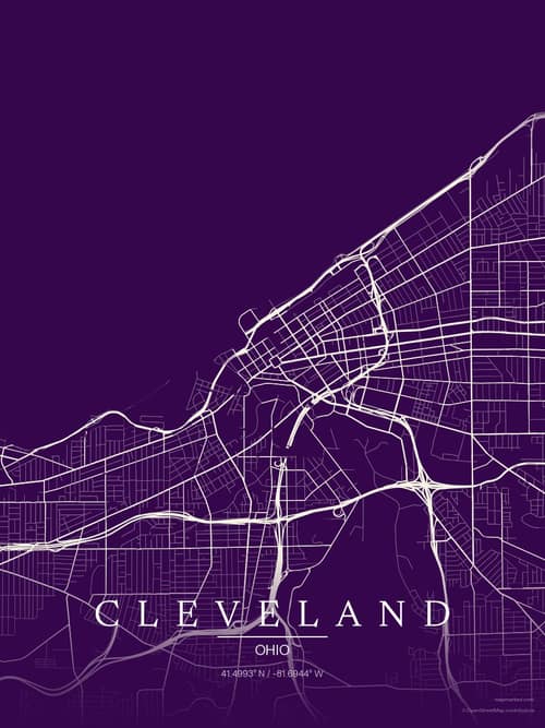 Cleveland map art print in Deep Plum — minimalist city map poster