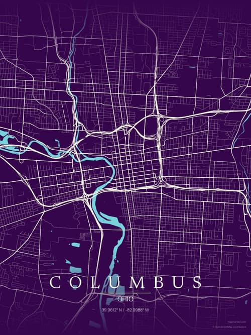 Columbus map art print in Deep Plum — minimalist city map poster