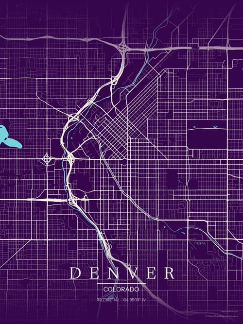 Denver map art print in Deep Plum — minimalist city map poster