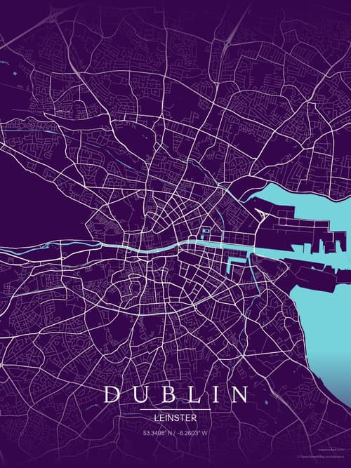 Dublin map art print in Deep Plum — minimalist city map poster
