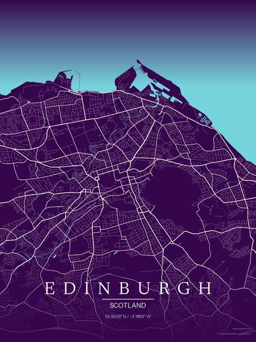 Edinburgh map art print in Deep Plum — minimalist city map poster