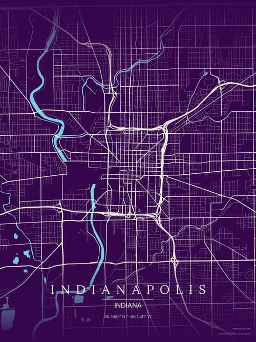 Indianapolis map art print in Deep Plum — minimalist city map poster