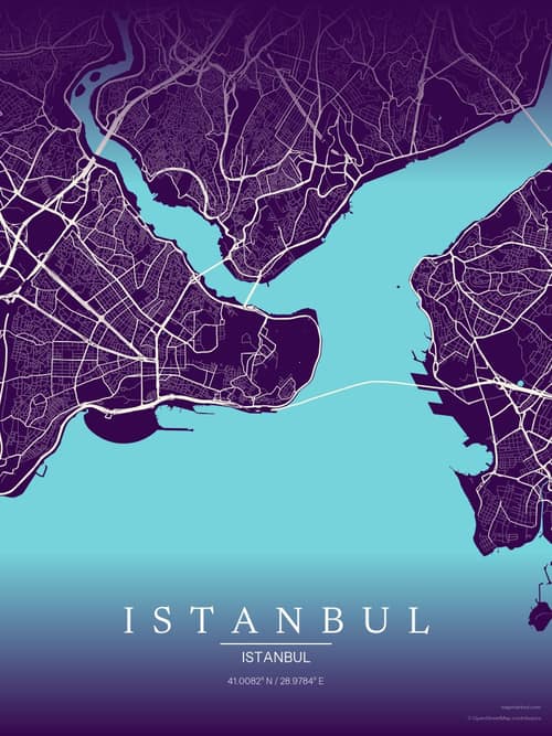 Istanbul map art print in Deep Plum — minimalist city map poster