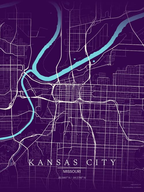 Kansas City map art print in Deep Plum — minimalist city map poster