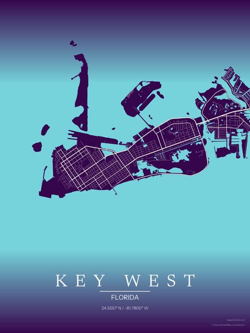 Key West map art print in Deep Plum — minimalist city map poster