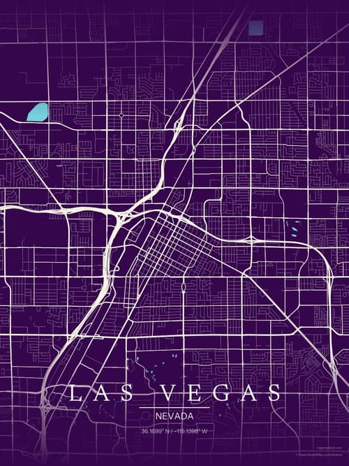 Las Vegas map art print in Deep Plum — minimalist city map poster