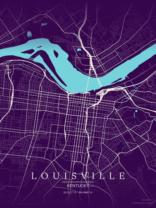 Louisville map art print in Deep Plum — minimalist city map poster