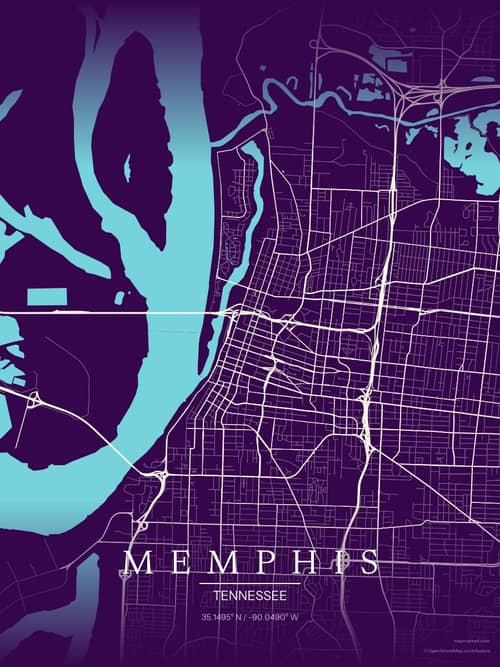 Memphis map art print in Deep Plum — minimalist city map poster