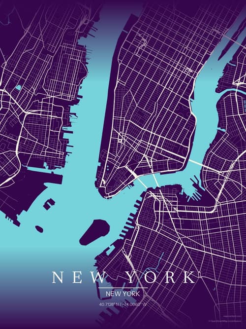 New York map art print in Deep Plum — minimalist city map poster