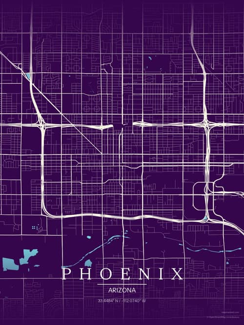 Phoenix map art print in Deep Plum — minimalist city map poster