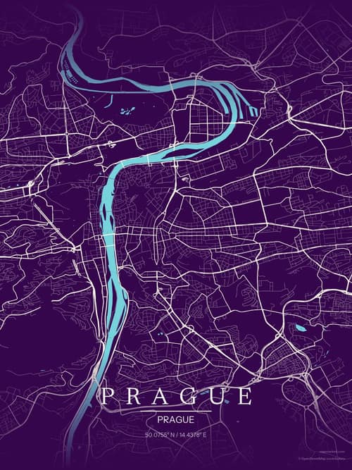 Prague map art print in Deep Plum — minimalist city map poster