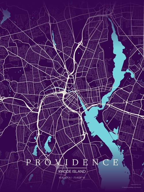 Providence map art print in Deep Plum — minimalist city map poster