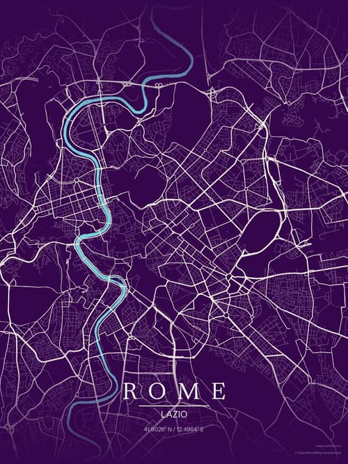 Rome map art print in Deep Plum — minimalist city map poster