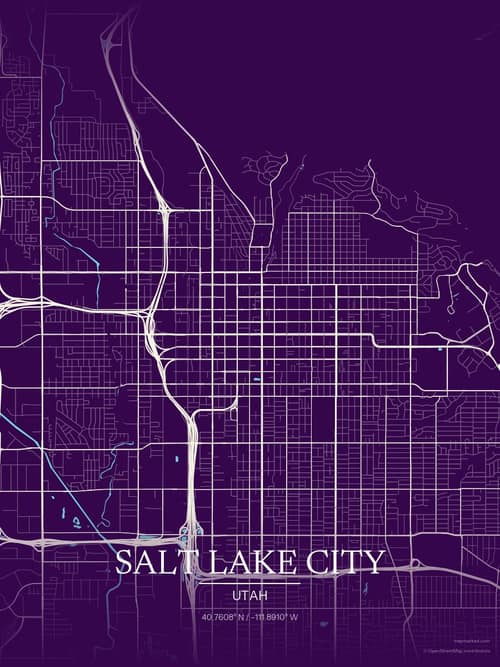 Salt Lake City map art print in Deep Plum — minimalist city map poster