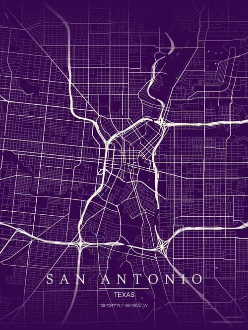 San Antonio map art print in Deep Plum — minimalist city map poster
