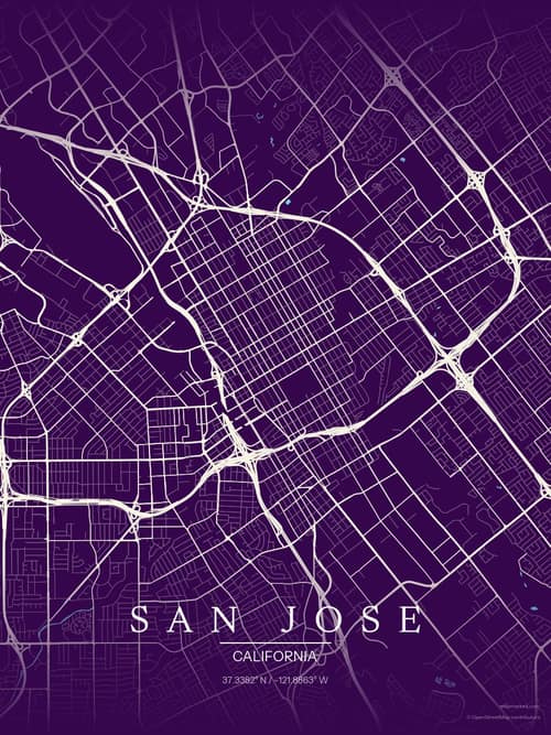 San Jose map art print in Deep Plum — minimalist city map poster