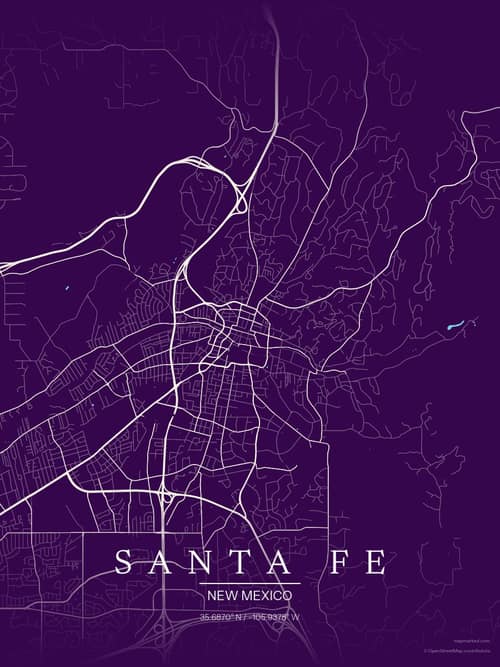Santa Fe map art print in Deep Plum — minimalist city map poster