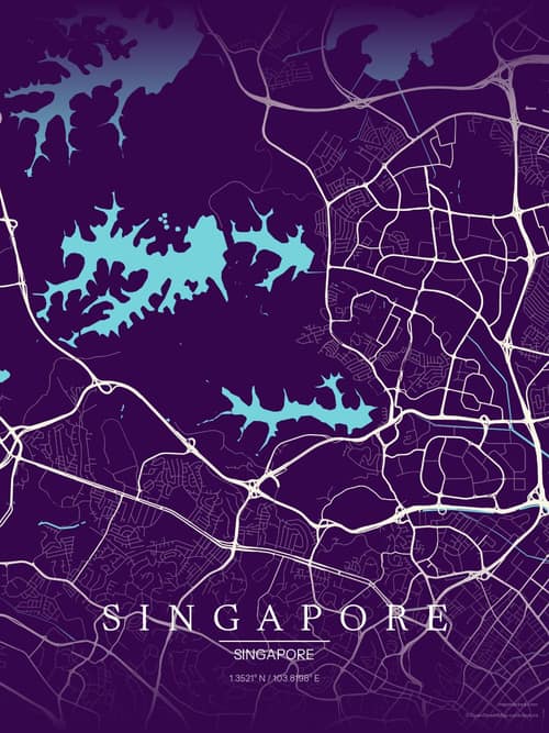 Singapore map art print in Deep Plum — minimalist city map poster