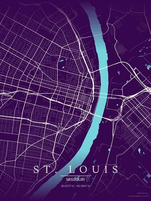St. Louis map art print in Deep Plum — minimalist city map poster
