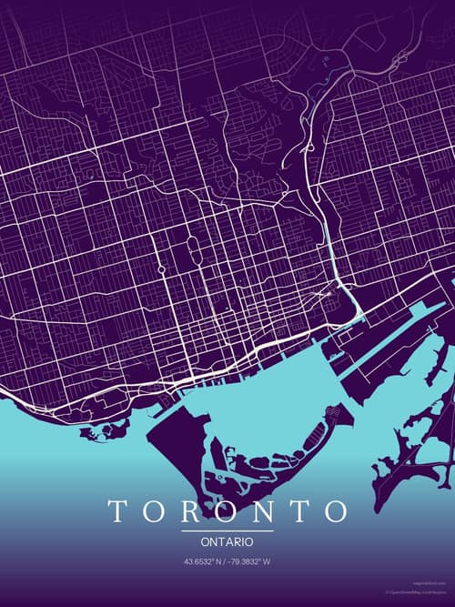 Toronto map art print in Deep Plum — minimalist city map poster